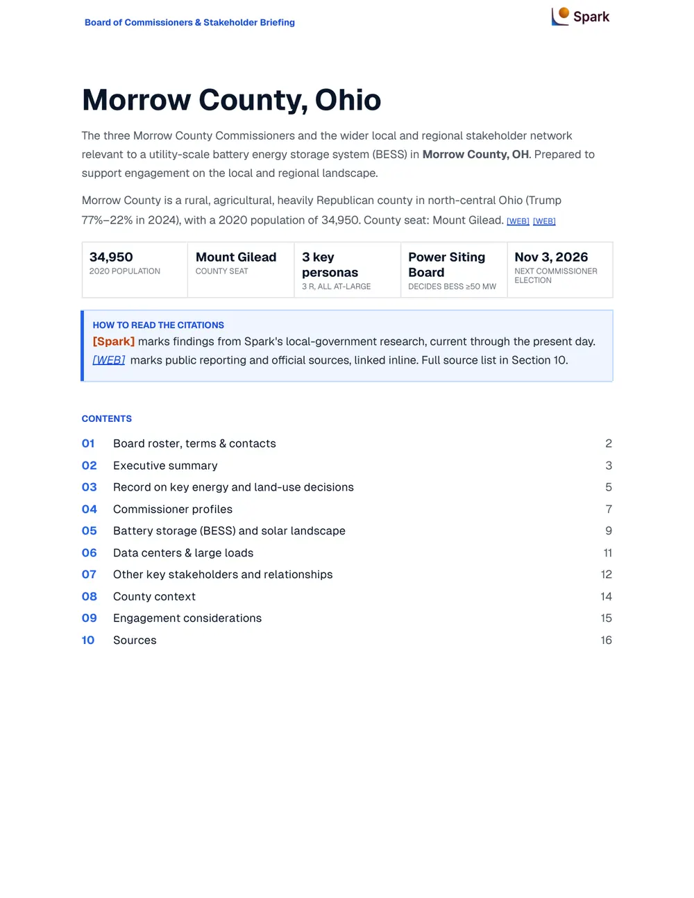 Sample stakeholder report, page 1: Overview & contents
